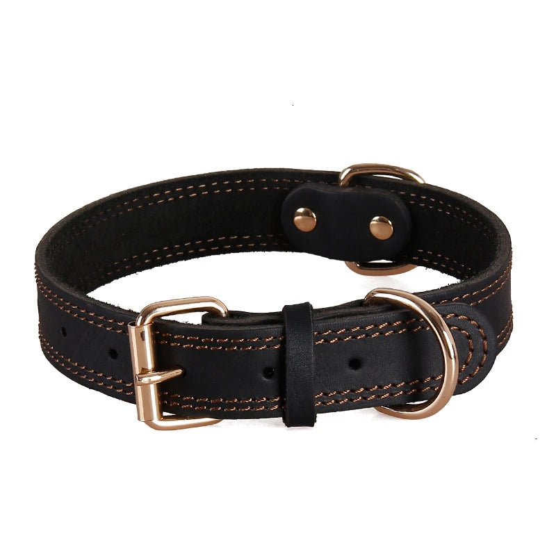 Benepaw Genuine Leather Dog Collar Heavy-Duty Double D-Ring