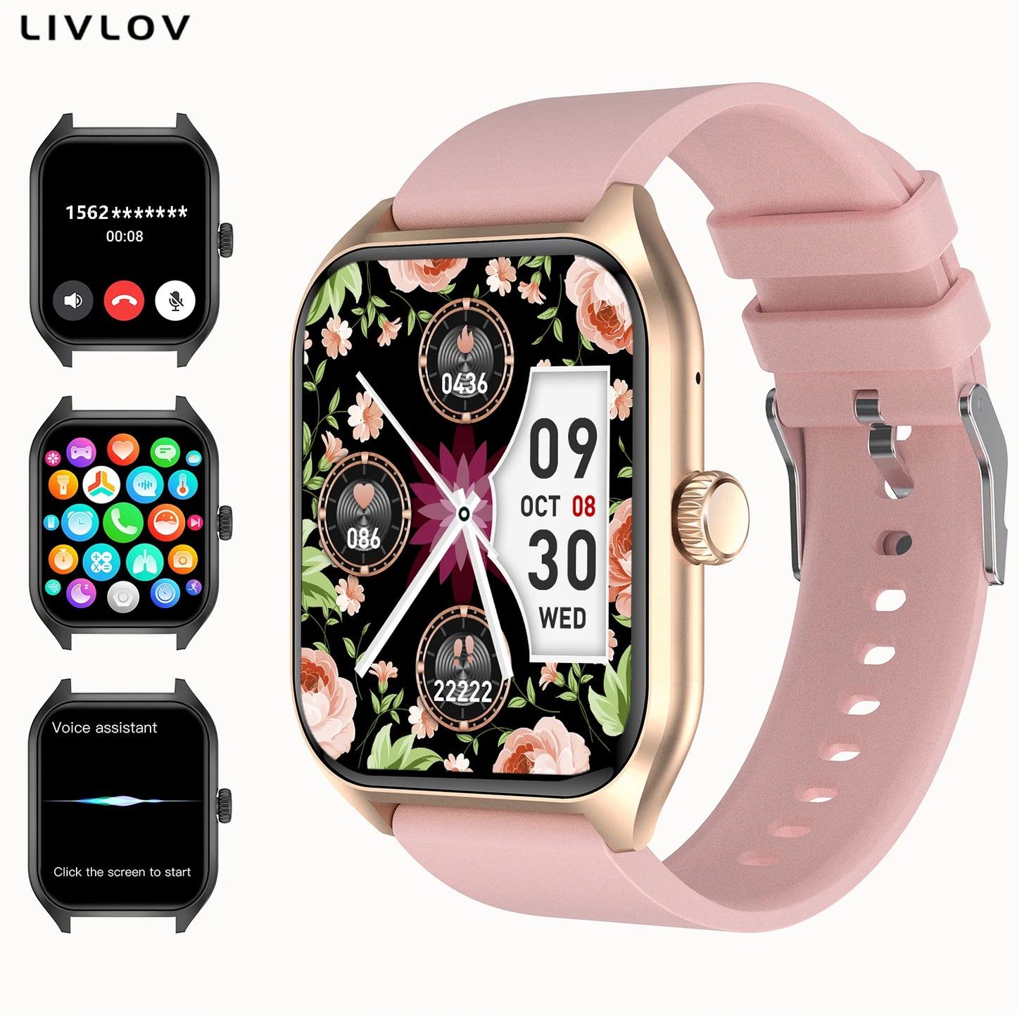 LIVLOVCP AI Voice Assistant Smartwatch Sleep Heart Rate Monitor 100 Sports
