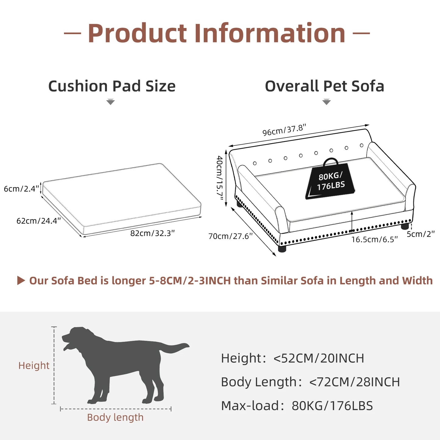 BORWARTCN Elevated PU Leather Dog Bed Waterproof With Removable Cushion