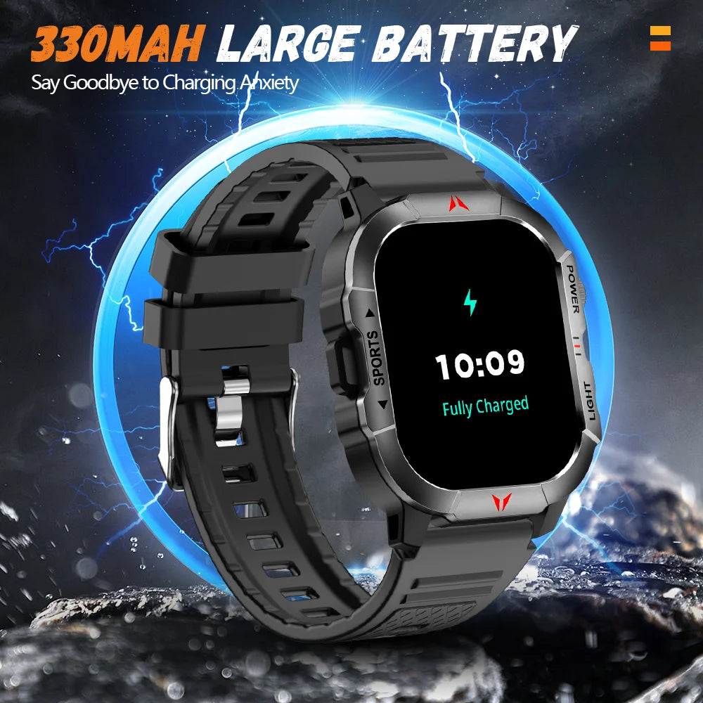 LAXASFIT Men Smart Watch IP68 Waterproof LED Flashlight Bluetooth