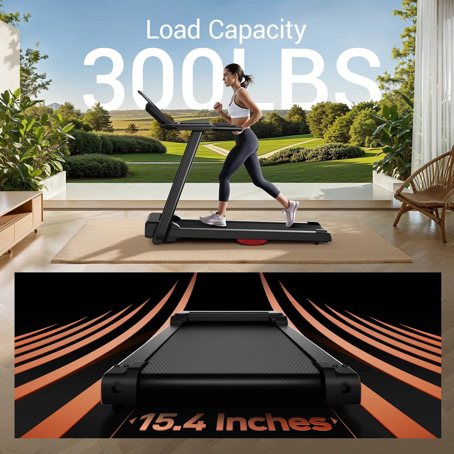 Foldable 3.0HP Brushless Home Treadmill With 300LB Capacity