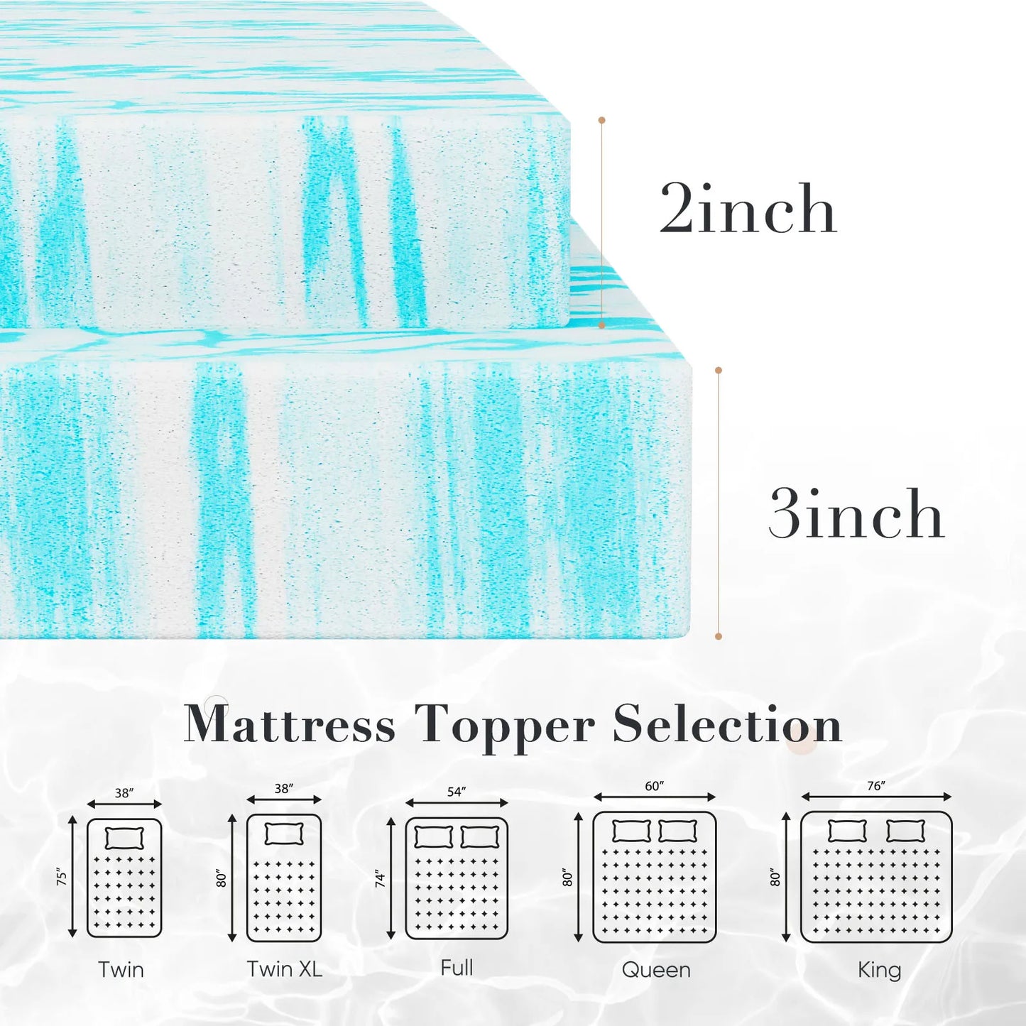JHK Gel Memory Foam Mattress Topper For Cooling Comfort