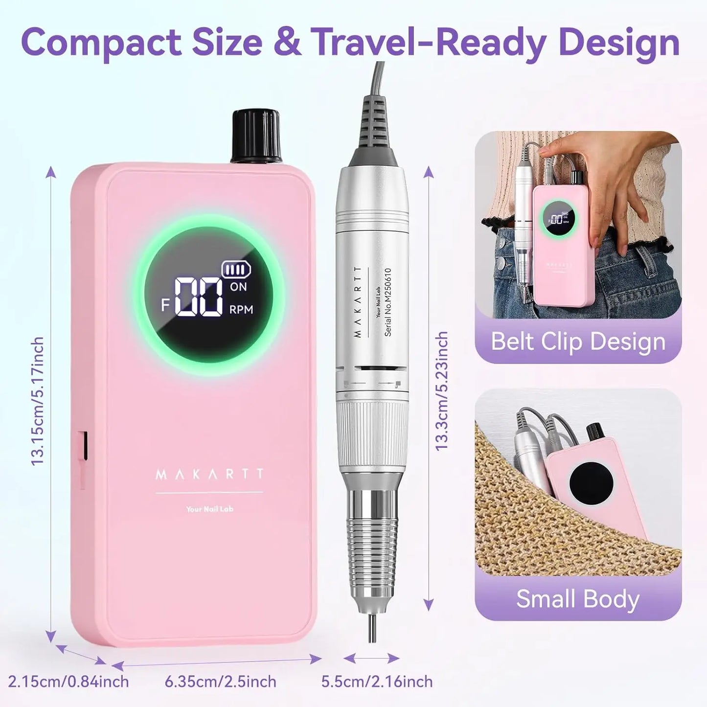 Makartt Rechargeable Nail Drill 35000RPM Electric Nail File Portable