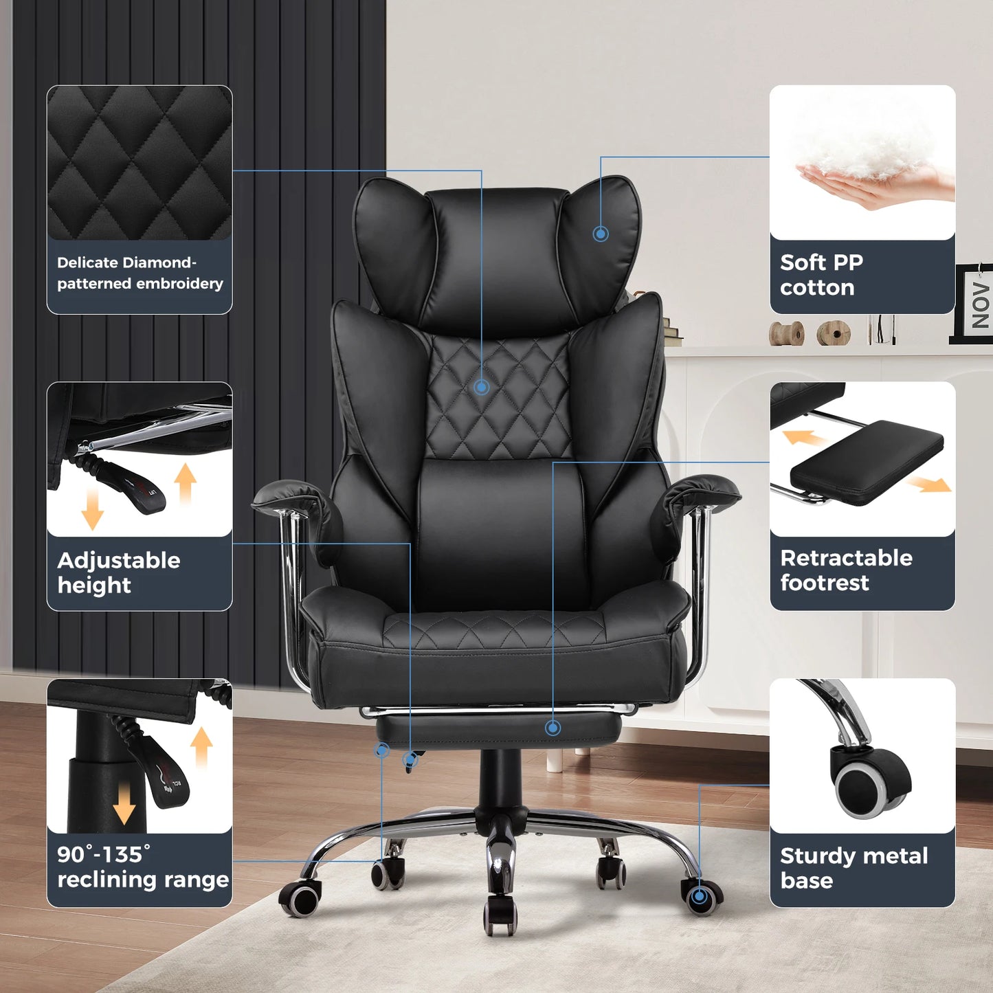 COMHOMA Ergonomic Office Chair With Footrest And Pocket Spring Lumbar
