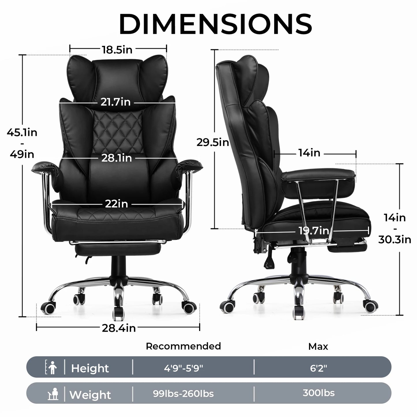 COMHOMA Ergonomic Office Chair With Footrest And Pocket Spring Lumbar