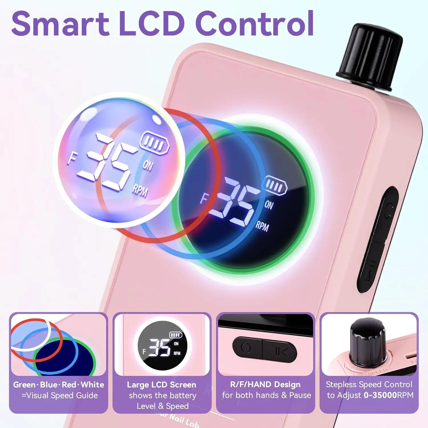 Makartt Rechargeable Nail Drill 35000RPM Electric Nail File Portable