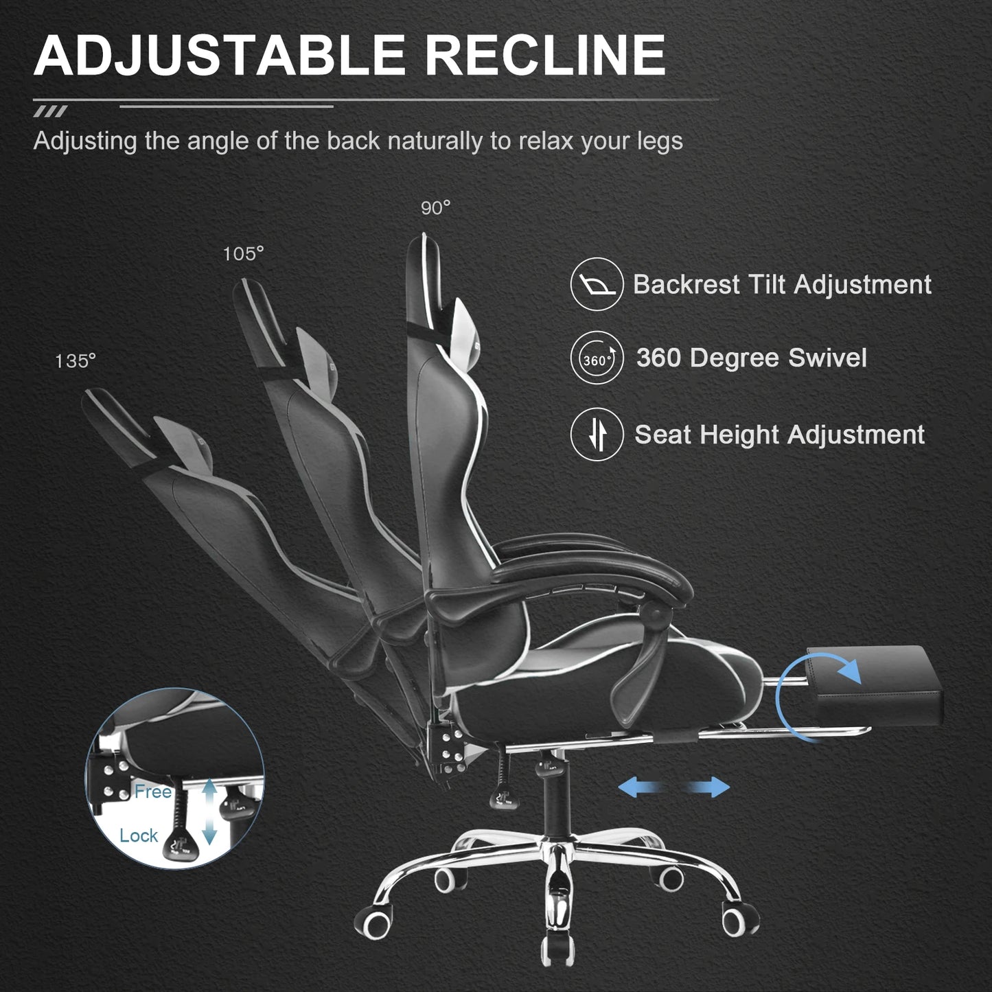 GTPLAYER Ergonomic Gaming Chair With Footrest And Lumbar Support