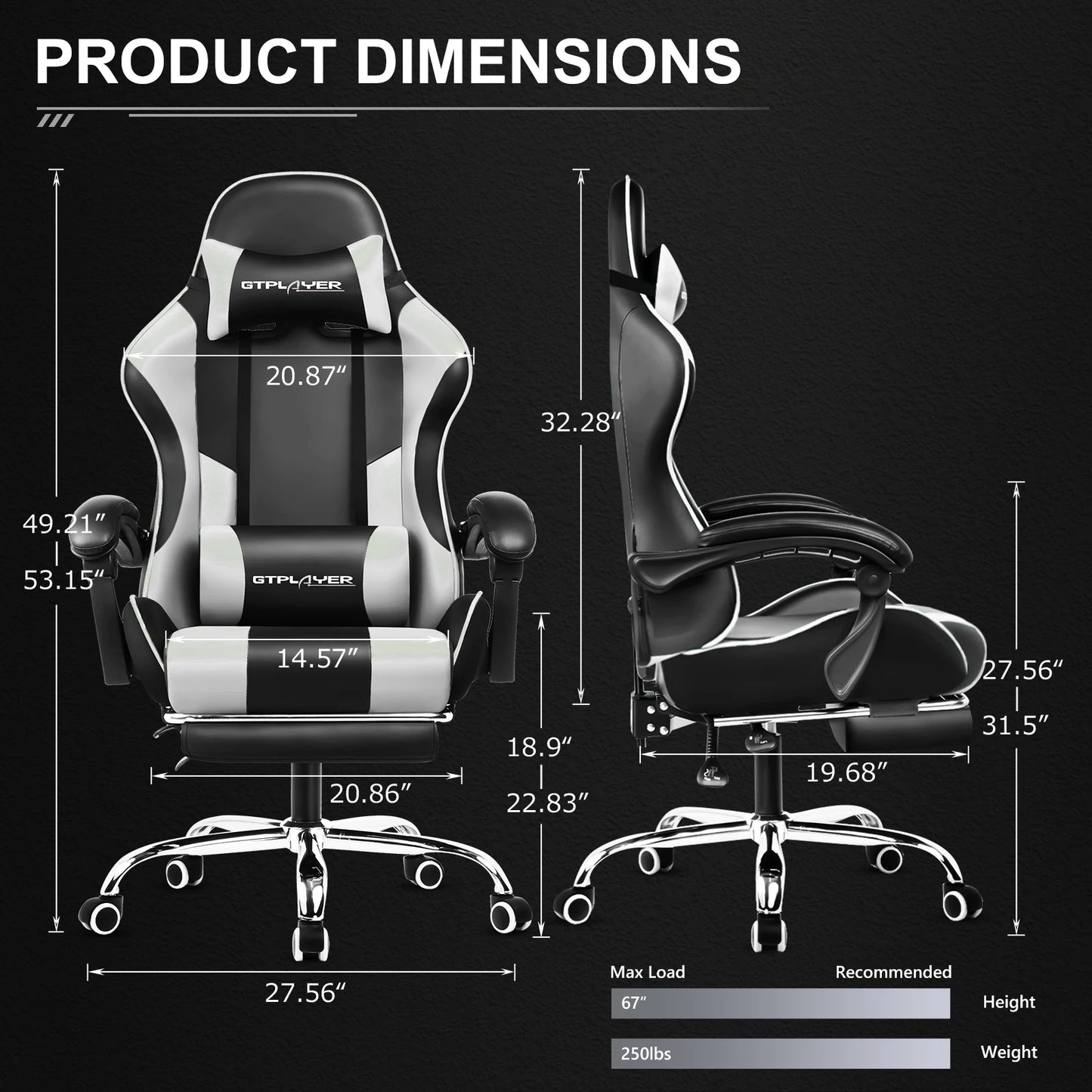 GTPLAYER Ergonomic Gaming Chair With Footrest And Lumbar Support