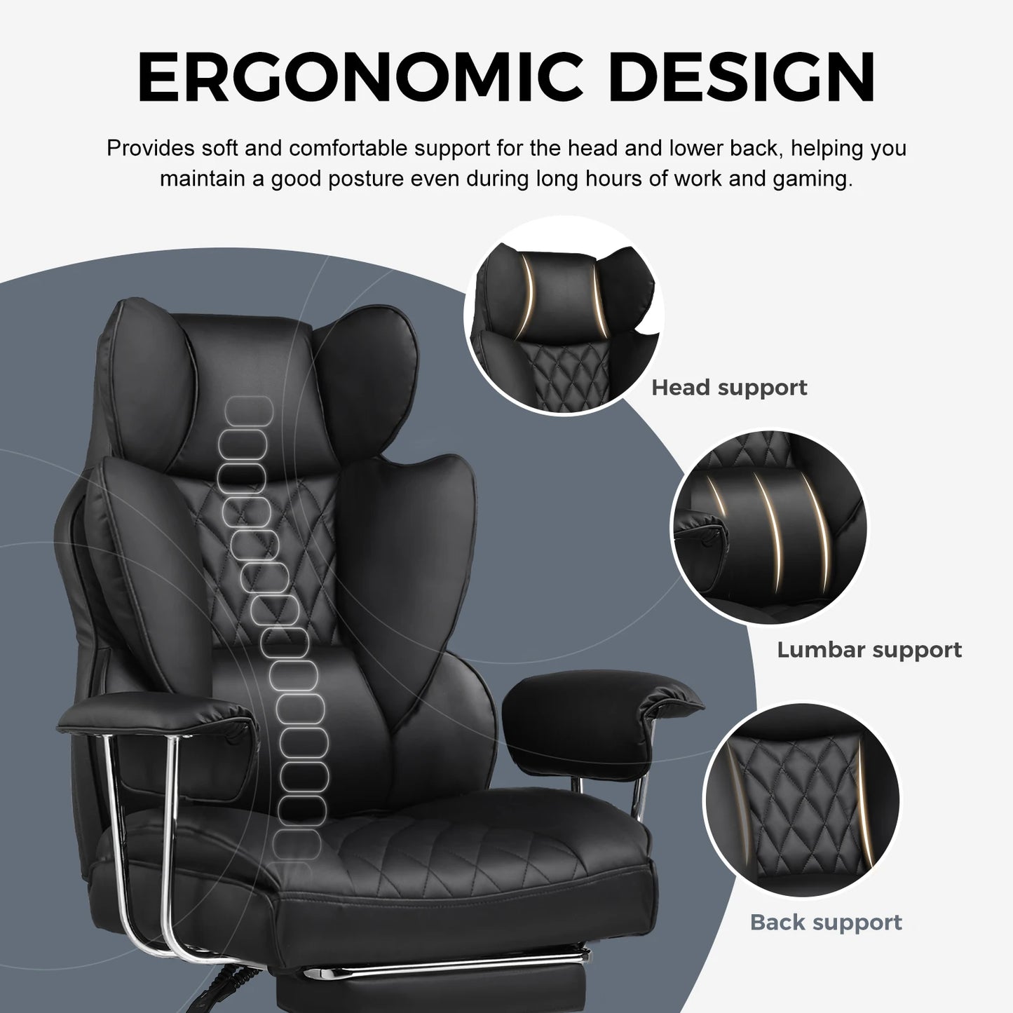 COMHOMA Ergonomic Office Chair With Footrest And Pocket Spring Lumbar