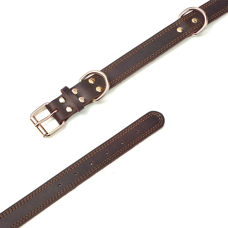 Benepaw Genuine Leather Dog Collar Heavy-Duty Double D-Ring