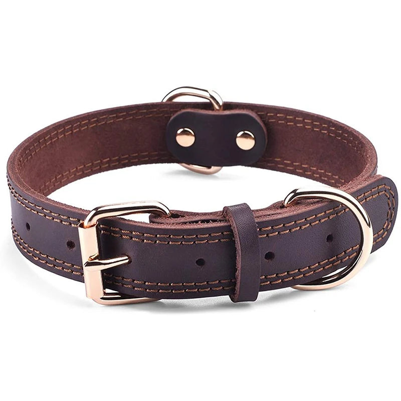 Benepaw Genuine Leather Dog Collar Heavy-Duty Double D-Ring