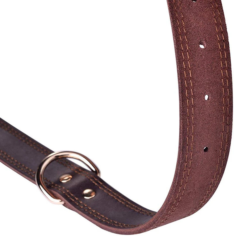 Benepaw Genuine Leather Dog Collar Heavy-Duty Double D-Ring
