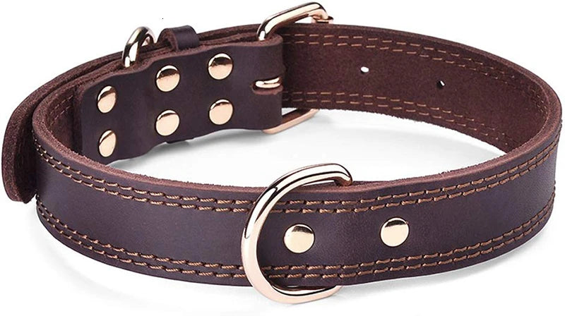 Benepaw Genuine Leather Dog Collar Heavy-Duty Double D-Ring