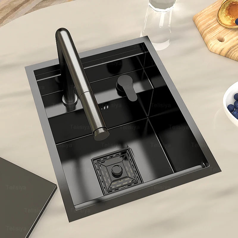 TELISIYA Space Saving Stainless Steel Hidden Kitchen Sink With Lid