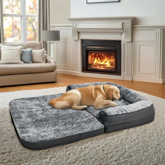 BINGOPAWCN Orthopedic Plush Dog Bed Calming Foldable Nap