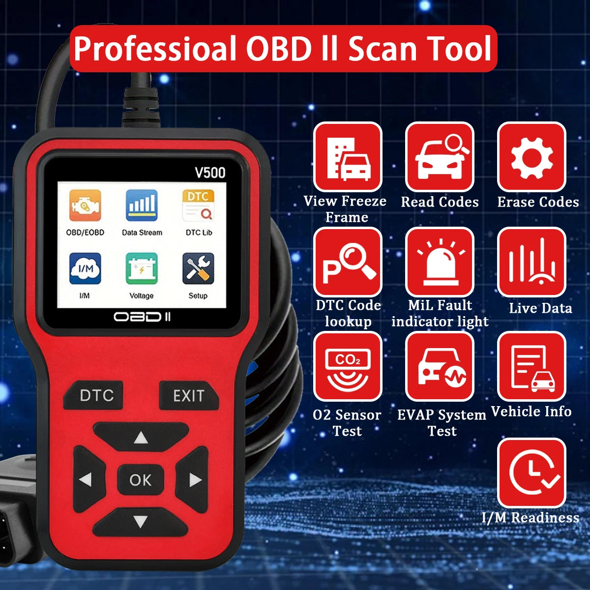 Car OBD2 Scanner Diagnostic Tool V500 Engine Fault Code Reader