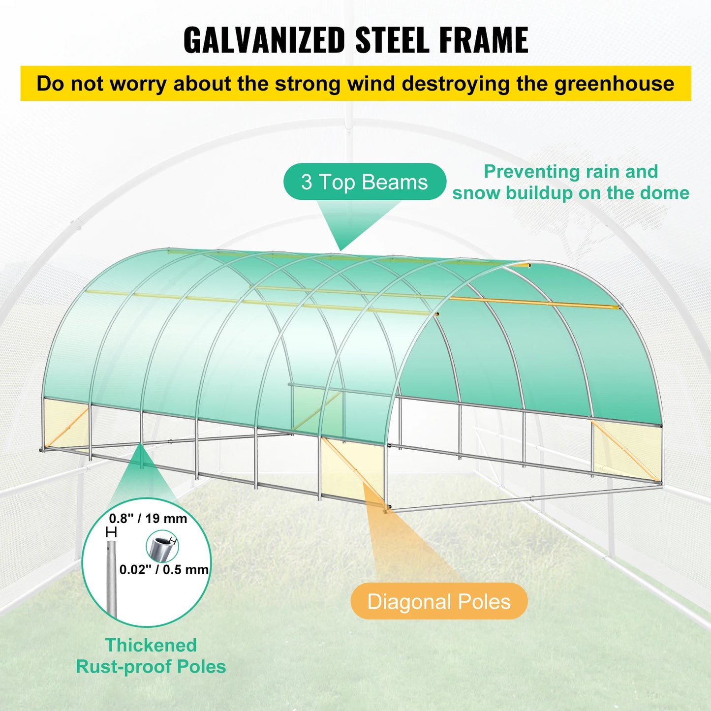 SucceBuy Walk In Tunnel Greenhouse With Galvanized Steel Hoops