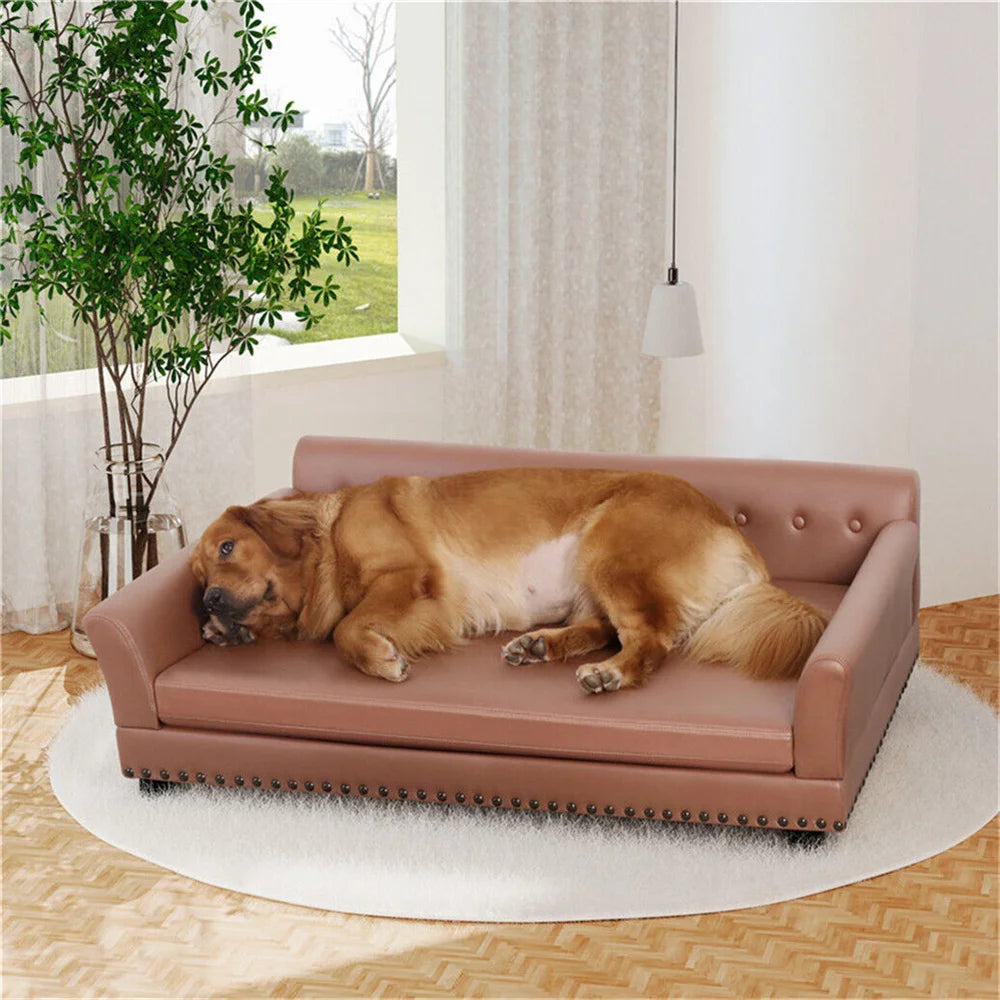 BORWARTCN Elevated PU Leather Dog Bed Waterproof With Removable Cushion