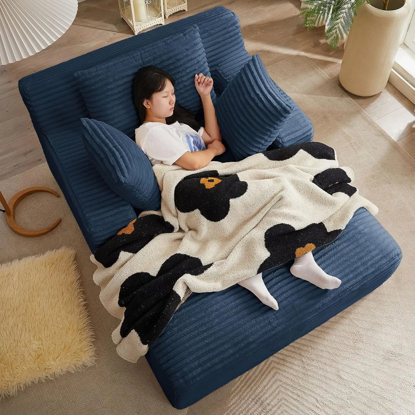 Corduroy Lounge Chair With Ultra Plush Cushioned Pillows