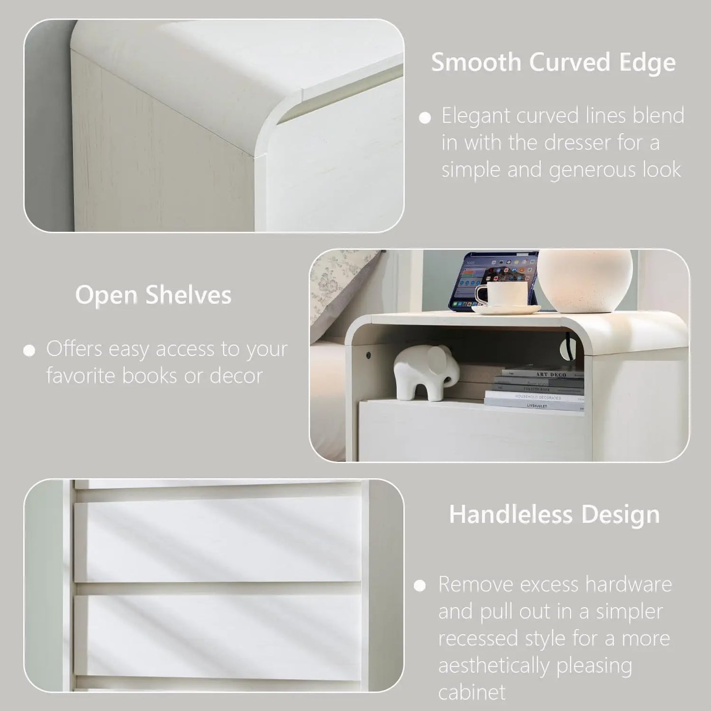 GYROOR Modern Nightstand With Charging Station And Two Drawers