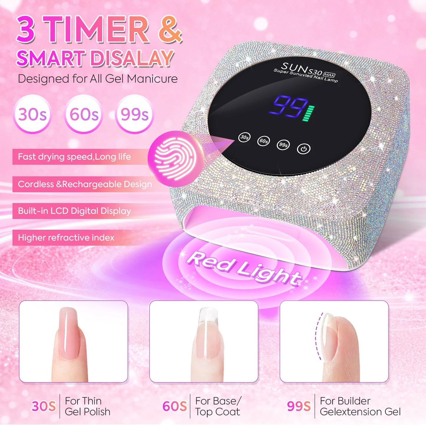 UV LED Nail Lamp 57 LEDs Wireless Gel Polish Curing