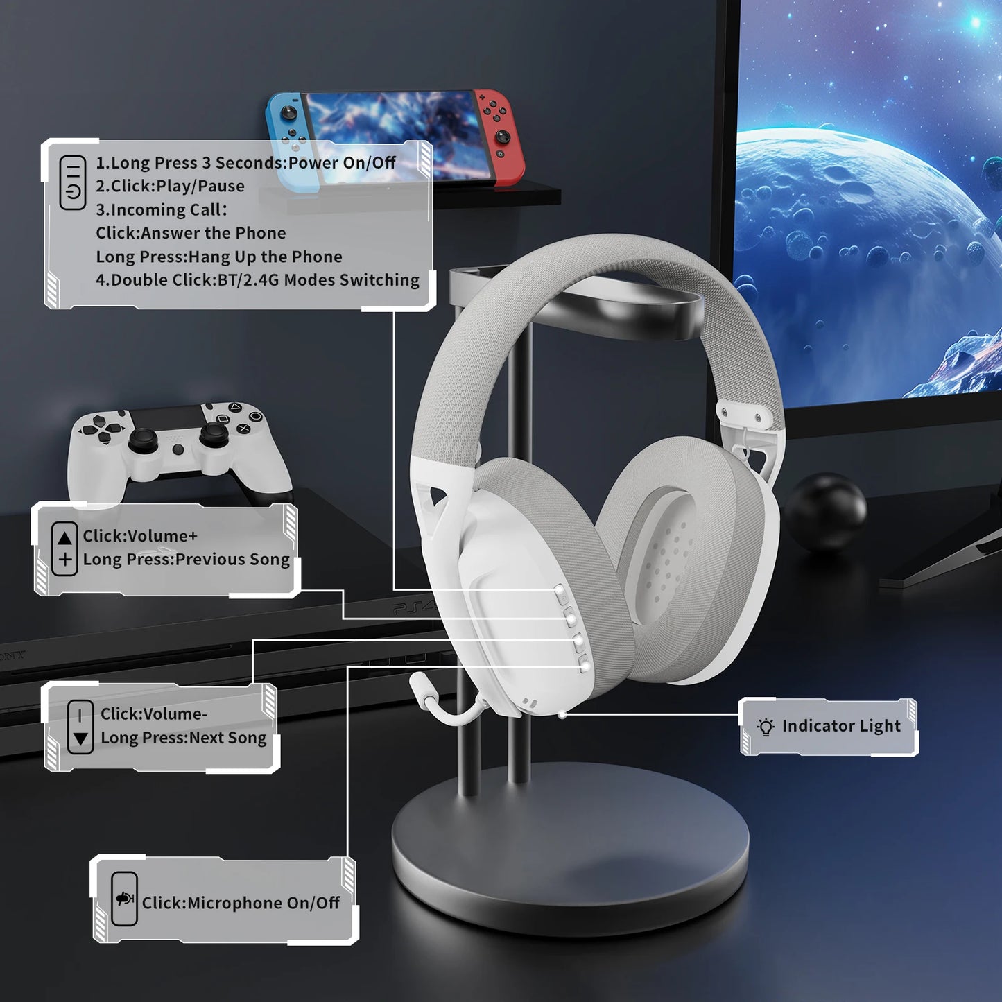 Attack Shark L80 Tri-Mode Wireless Gaming Headset PC PS4 PS5