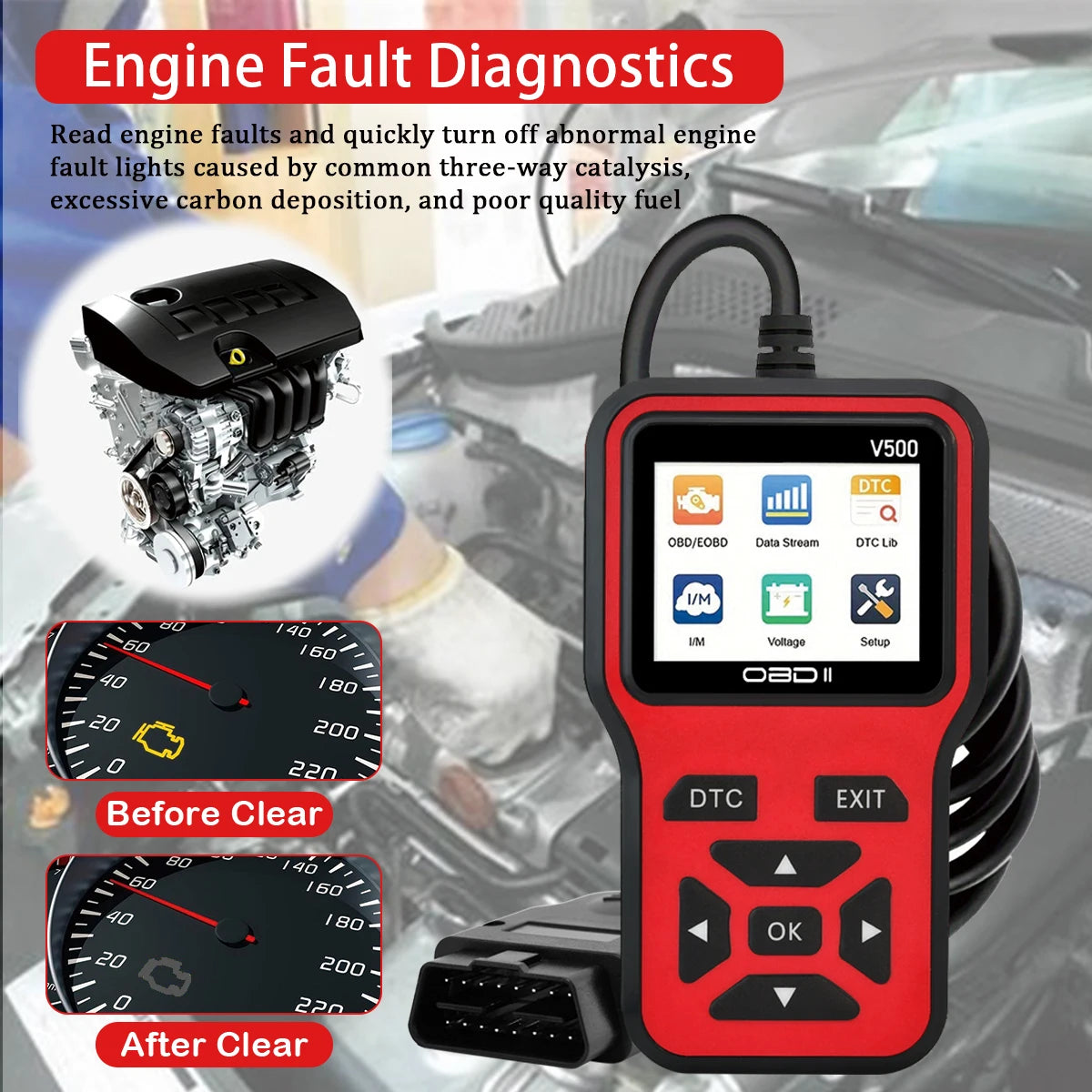 Car OBD2 Scanner Diagnostic Tool V500 Engine Fault Code Reader
