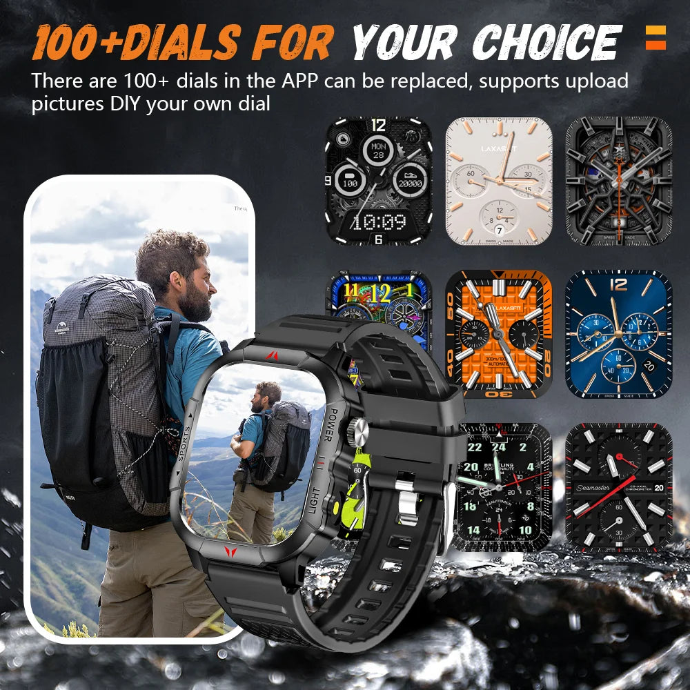 LAXASFIT Men Smart Watch IP68 Waterproof LED Flashlight Bluetooth