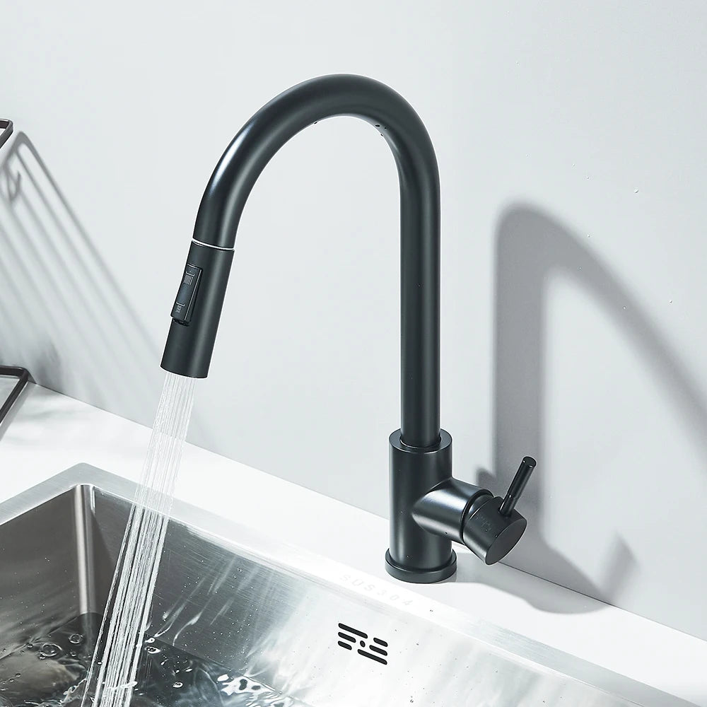 Rozin Deck Mounted Flexible Pull Out Kitchen Faucet Hot Cold
