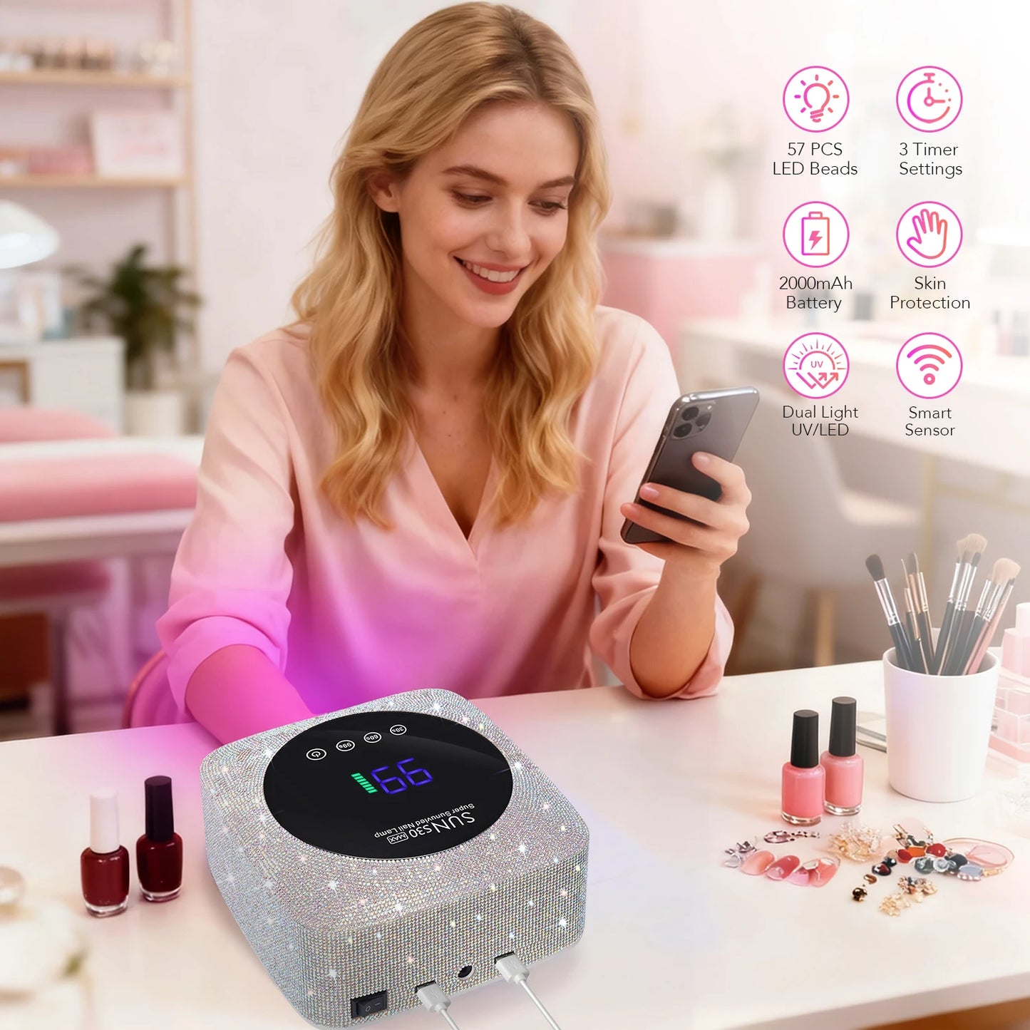 UV LED Nail Lamp 57 LEDs Wireless Gel Polish Curing