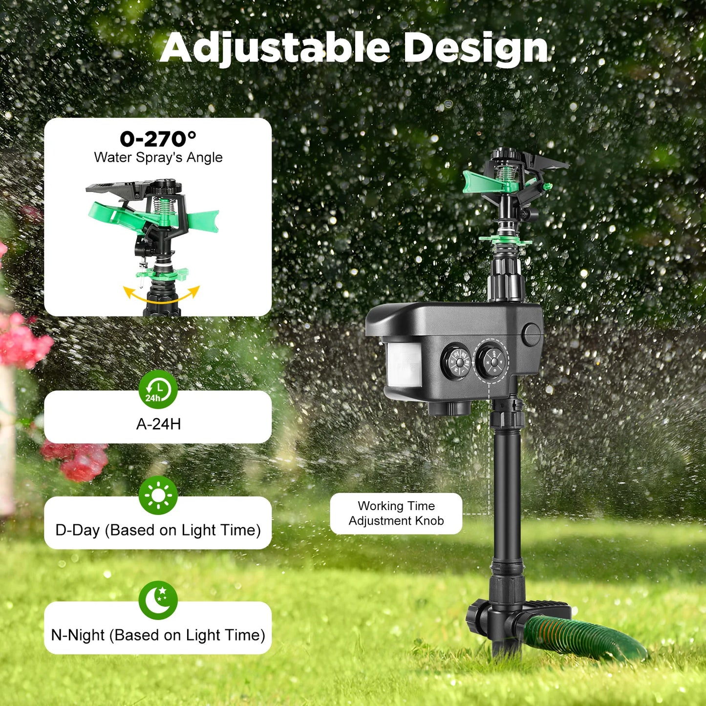 Motion Activated Sprinkler Animal Repeller Solar Powered Garden Sprinkler
