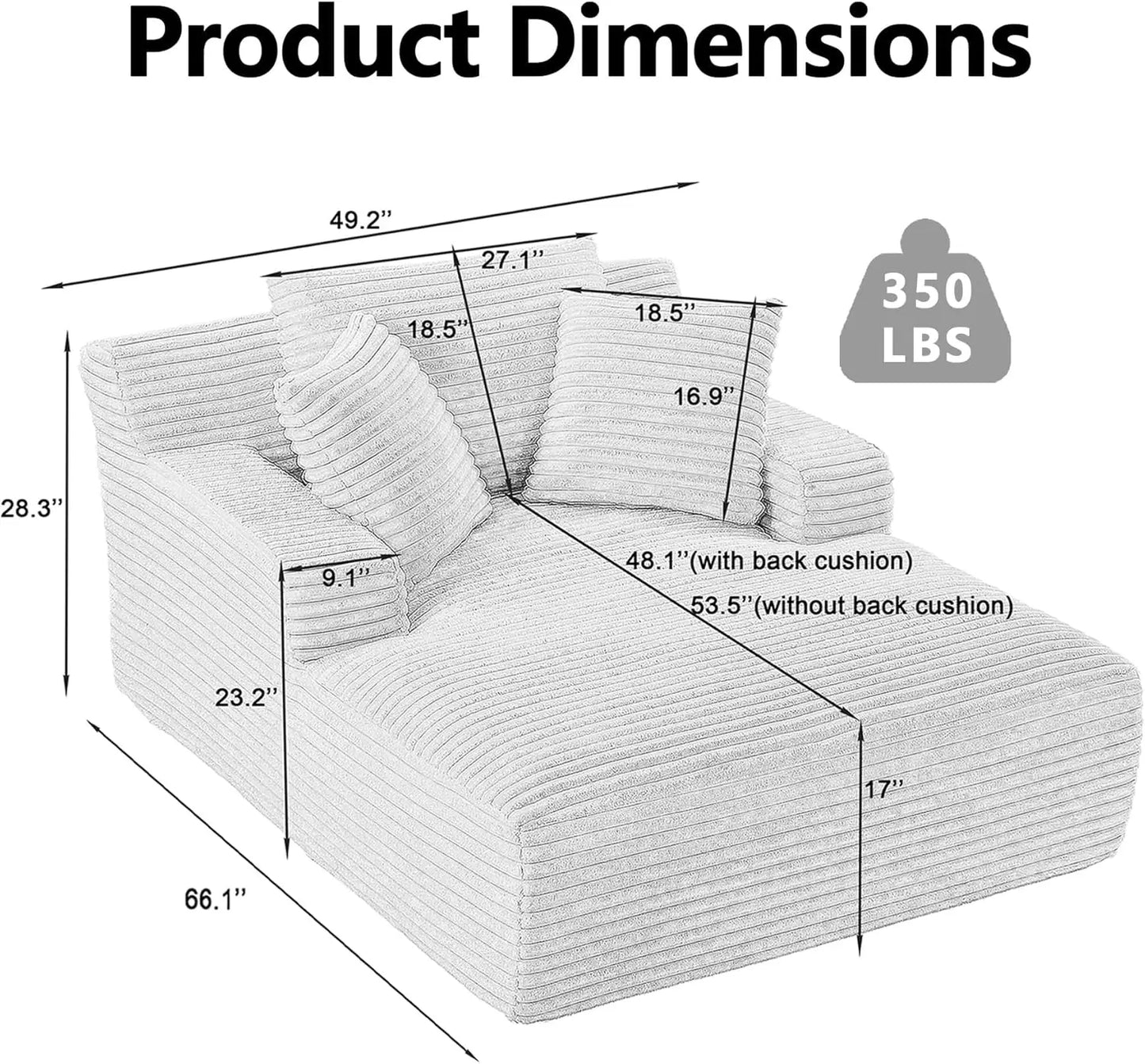 Corduroy Lounge Chair With Ultra Plush Cushioned Pillows
