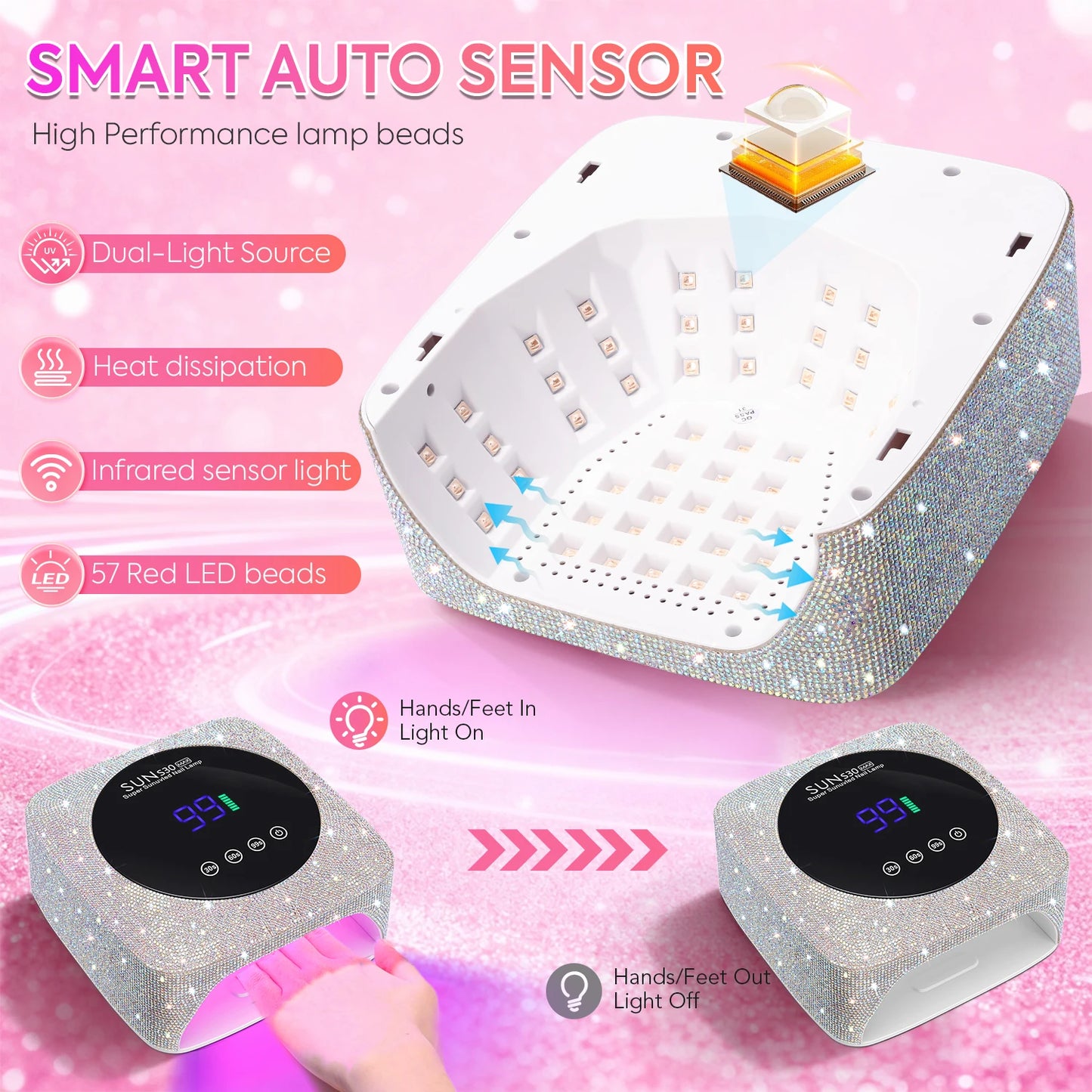 UV LED Nail Lamp 57 LEDs Wireless Gel Polish Curing
