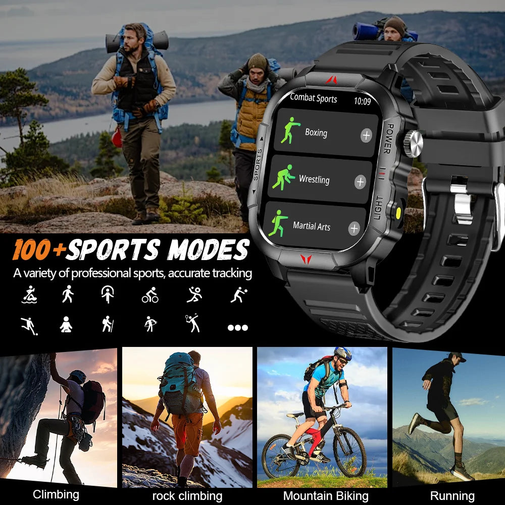 LAXASFIT Men Smart Watch IP68 Waterproof LED Flashlight Bluetooth