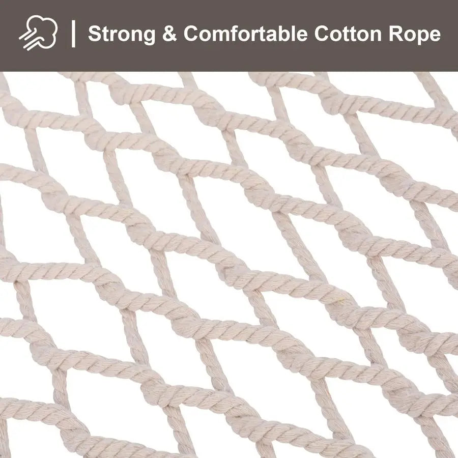 Traditional Rope Double Hammock With Hardwood Spreader Bar And Bag