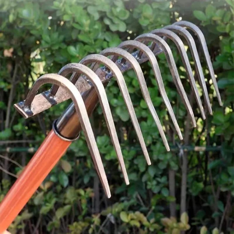 Ninetooth Nail Rake Garden Tool With Wood Handle Manganese Steel