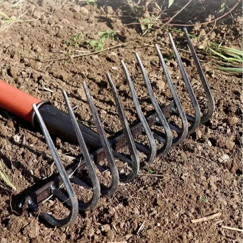 Ninetooth Nail Rake Garden Tool With Wood Handle Manganese Steel