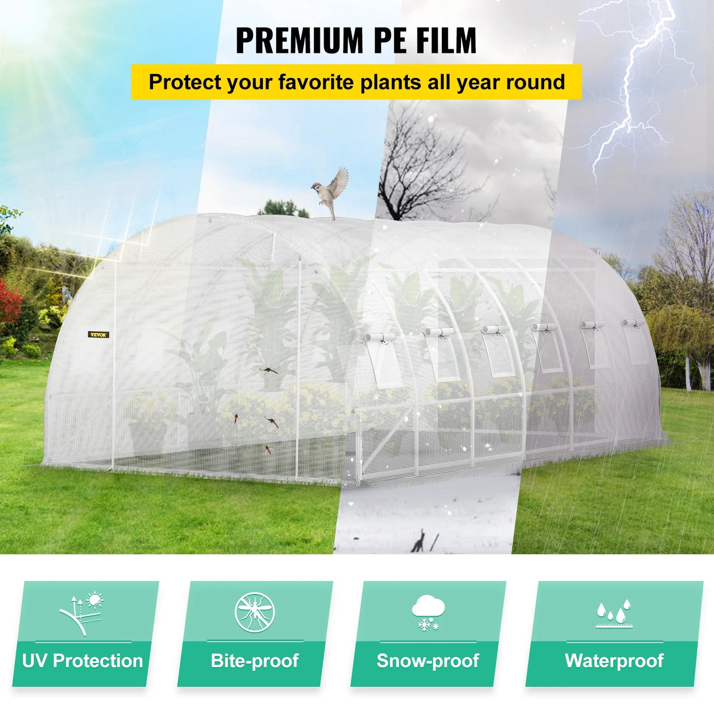 SucceBuy Walk In Tunnel Greenhouse With Galvanized Steel Hoops