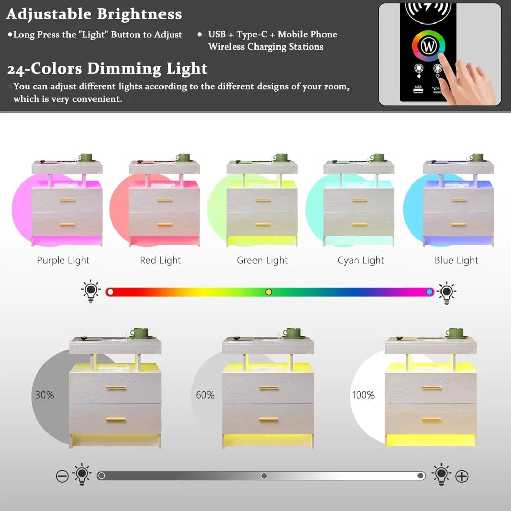 Auto LED Nightstand With Wireless Charging And USB Ports