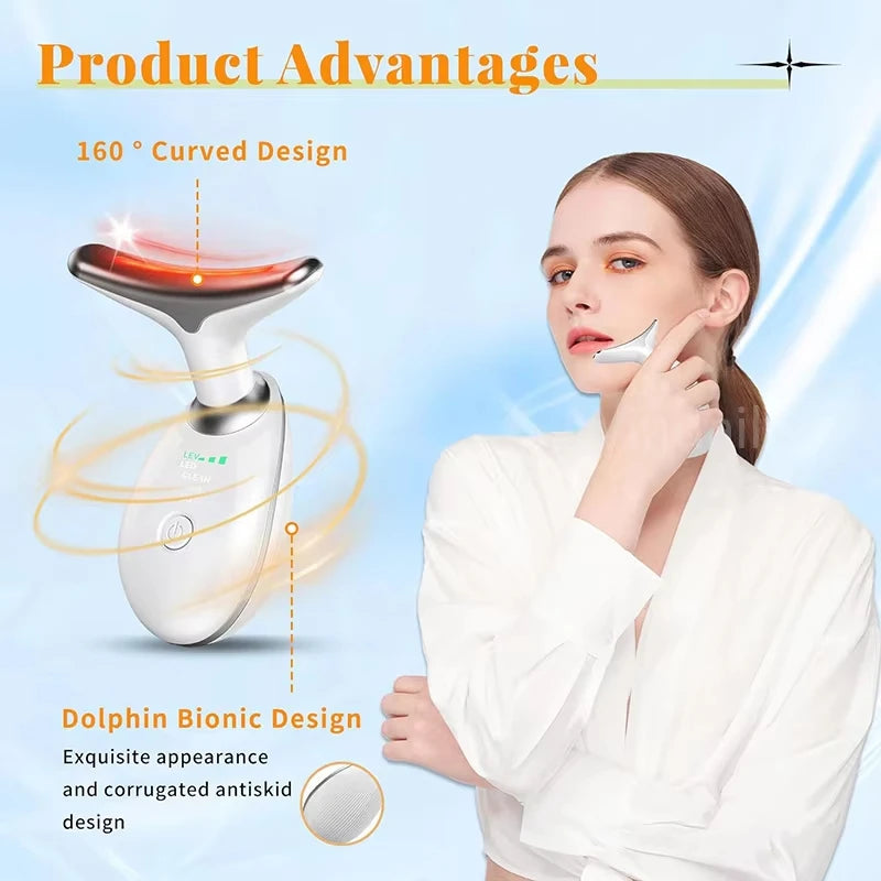 Seven Colors LED Facial Neck Beauty Device With Vibration Massage