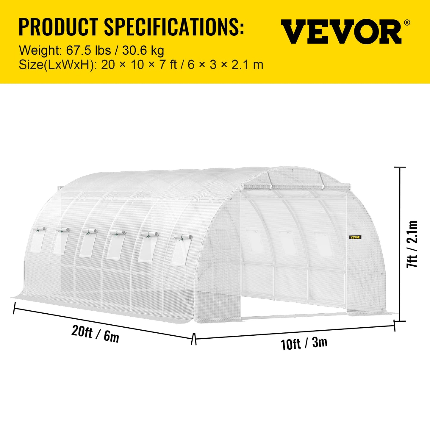SucceBuy Walk In Tunnel Greenhouse With Galvanized Steel Hoops