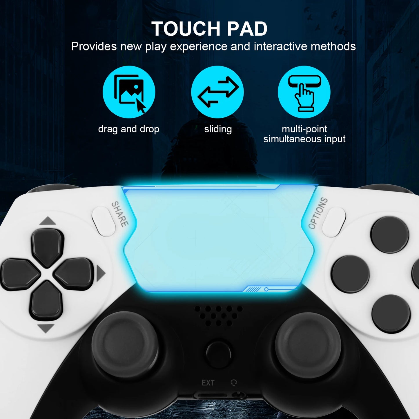 GAMINJA Wireless Controller Dual Vibration Gamepad for PS4 PS3 PC