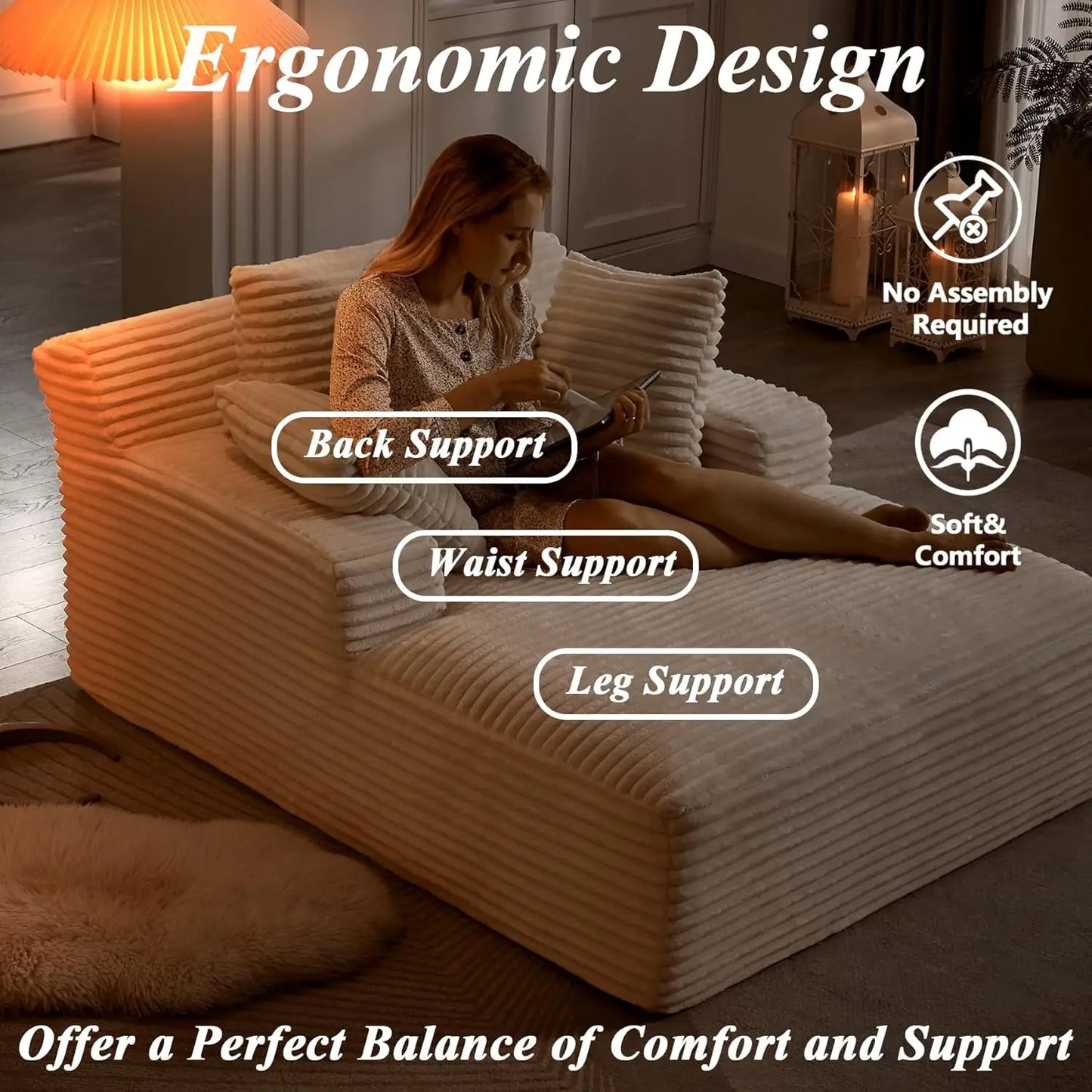 Corduroy Lounge Chair With Ultra Plush Cushioned Pillows