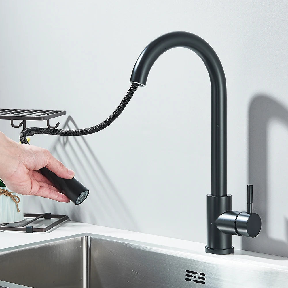 Rozin Deck Mounted Flexible Pull Out Kitchen Faucet Hot Cold