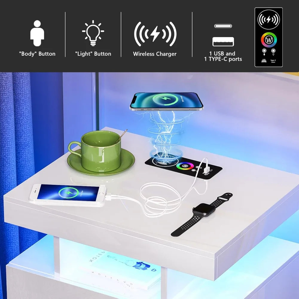 Auto LED Nightstand With Wireless Charging And USB Ports