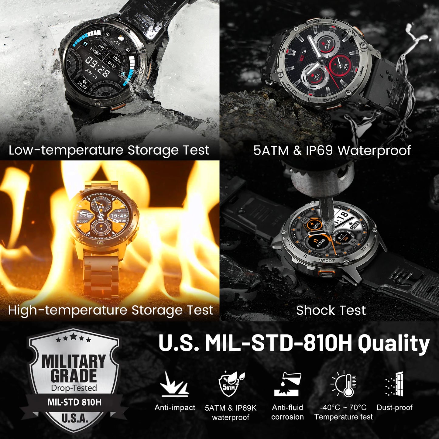 KOSPET Tank T3 Smart Watch Military Style AMOLED Bluetooth