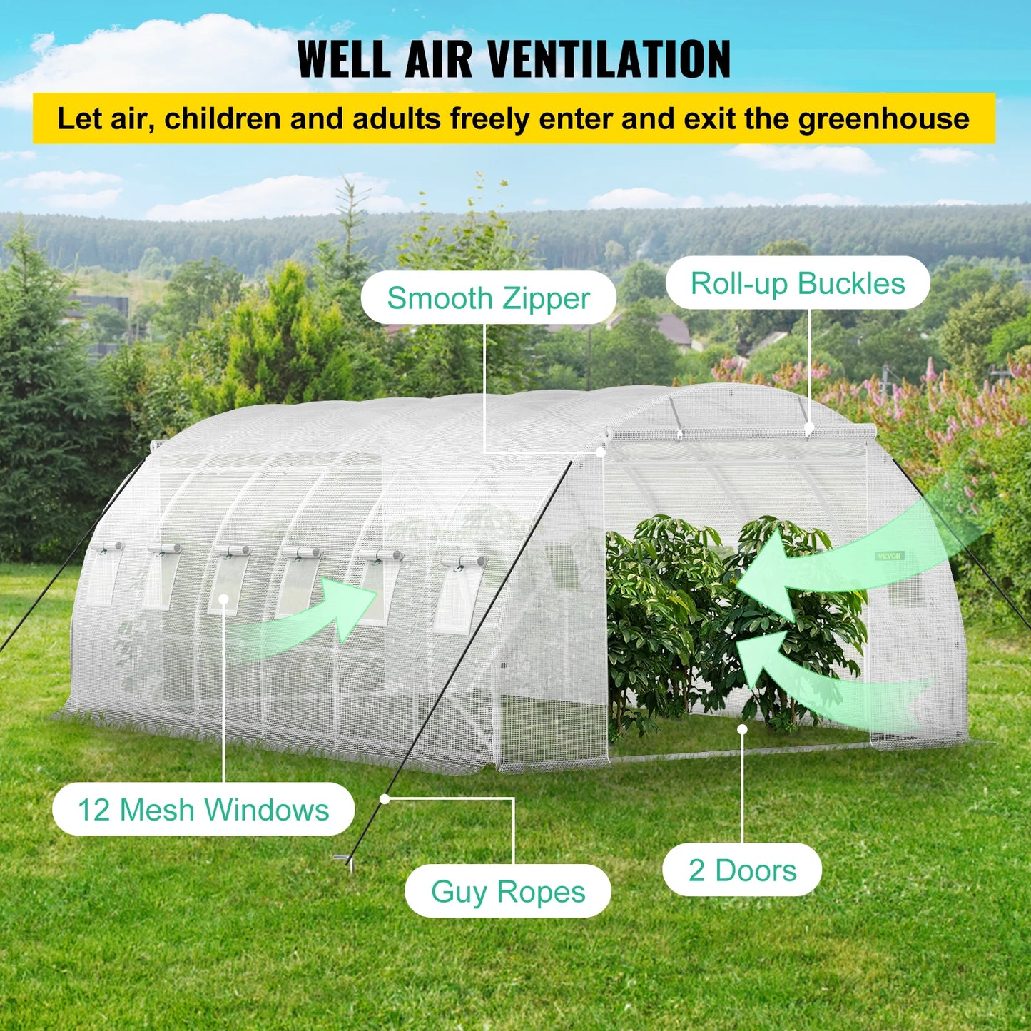 SucceBuy Walk In Tunnel Greenhouse With Galvanized Steel Hoops