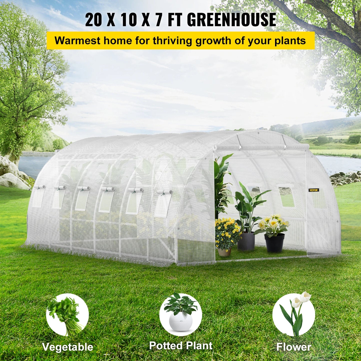 SucceBuy Walk In Tunnel Greenhouse With Galvanized Steel Hoops