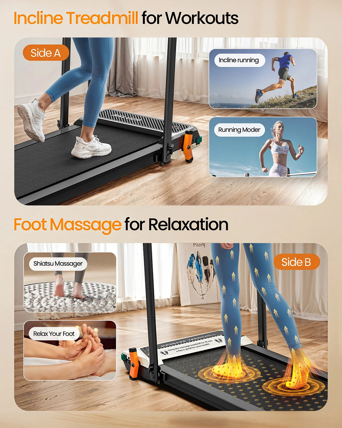 AKLUER Walking Pad Treadmill Home 2.5HP LCD Data Display 2in1