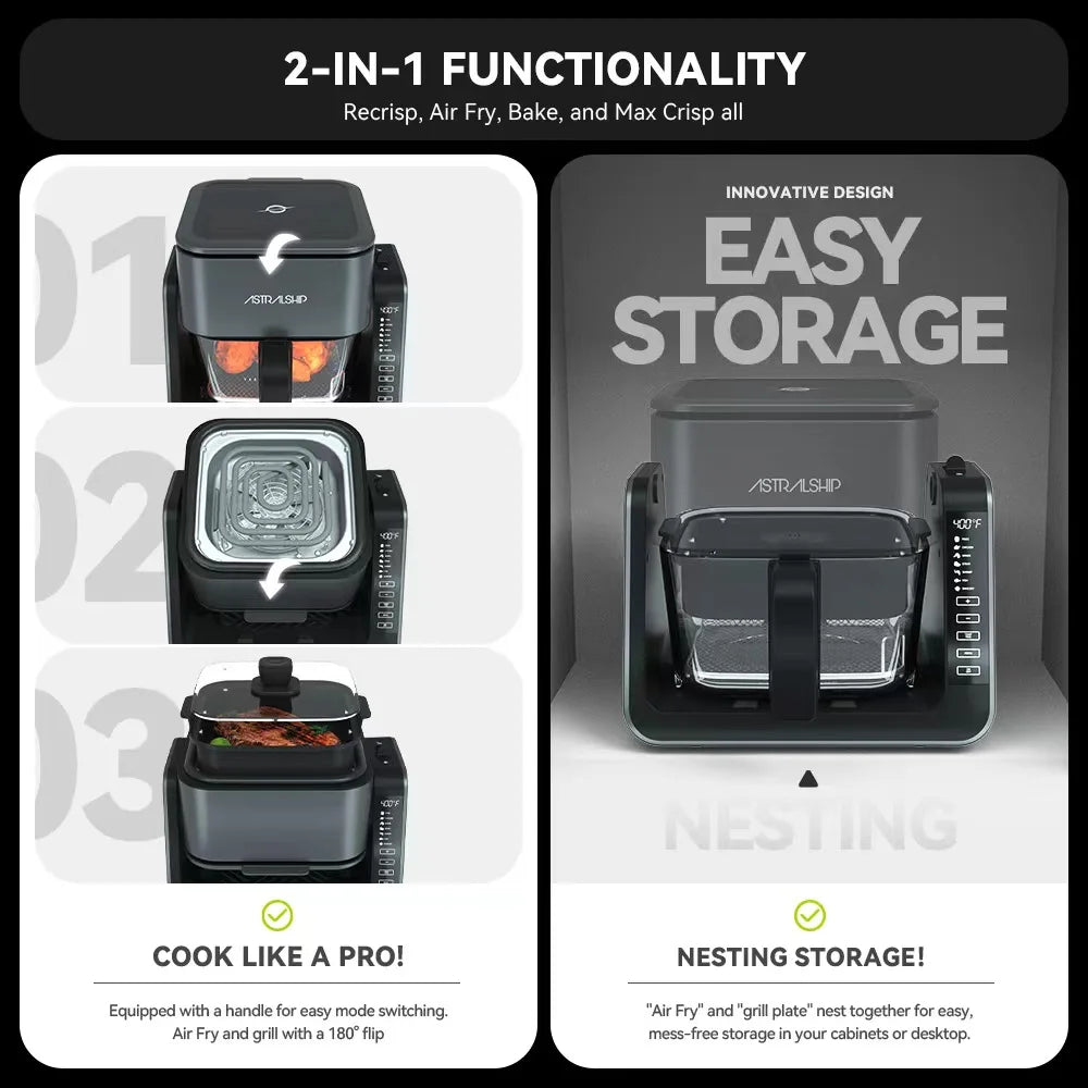 Compact Glass Air Fryer and Grill With Digital Presets